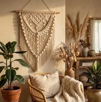 Art mural en macramé moderne avec cadre en bois, design personnalisable pour le salon, la chambre à coucher, décoration murale pour la maison