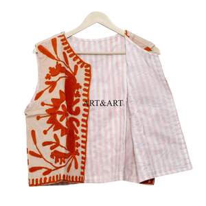 Chaleco estilo vintage para mujer con estampado floral, cuello redondo, tela Cotrise, informal, para todas las estaciones, sin mangas. - Product Image 5