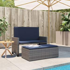 Banc de patio en rotin poly gris avec coussins et repose-pieds - Product Image 3