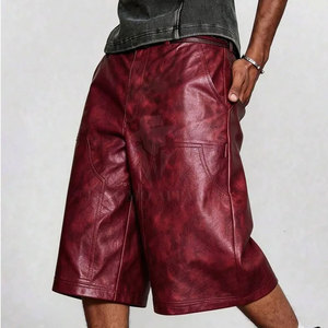 High Quality PU <b>Leather</b> <b>Men</b> <b>Leather</b> Jorts Loose Fit Knee Length Drawstring Waist Custom Logo Available - Product Image 3