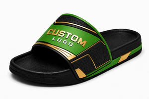 Sandales à glissière vertes personnalisées avec logo, pantoufles de sport noires et dorées, sandales EVA personnalisées pour hommes et femmes - Product Image 3
