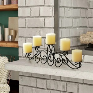 Support à bougies en métal noir de luxe à 5 bras, centre de table décoratif moderne pour table à manger, événement de mariage, à prix avantageux - Product Image 5