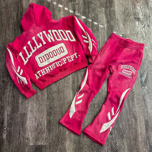 Conjunto de Sudadera y Pantalones Deportivos para Hombre con Efecto Desgastado, Lavado Ácido, Cremallera con Pedrería, Costuras en Contraste y Pantalones Acampanados - Product Image 2