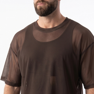 T-shirt transparent léger pour homme, en maille fine, à épaules tombantes, 100% polyester, séchage rapide, tee-shirt transparent pour homme - Product Image 5
