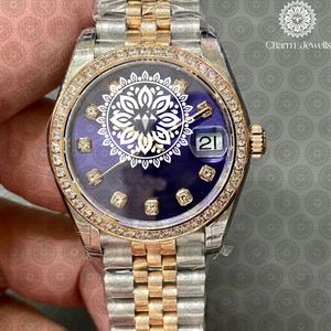 Charm Jewellis Montre à quartz analogique ronde incrustée de diamants pour femme, bracelet en acier inoxydable, fermoir pliant de 36 mm - Product Image 6