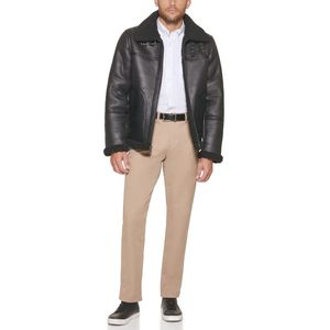 PIHA <b>SPORTS</b> Men's Genuine Leather Varsity <b>Jacket</b> <b>Black</b> Faux Fur Lined Zipper Closure Windproof Winter Casual Regular Fit - Product Image 4
