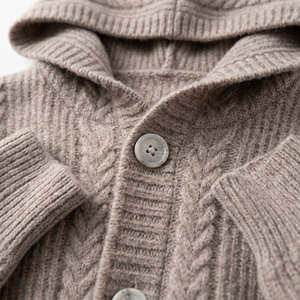 Women's ODM <b>Hooded</b> Long <b>Cardigan</b> Sweater Solid Color <b>Knitted</b> Button Front Standard Acrylic Winter Casual Full Sleeve Embroidery - Product Image 6