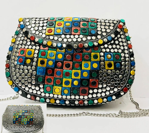 Metal Evening Clutch Bag with <b>Silver</b>-Plated Frame Round Shape-FAIZA CRAFT Custom Color <b>Handbag</b> for Home Decor & Gifts - Product Image 5