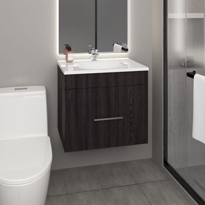 Mobiletto da bagno a una porta Hatta con due cassetti e ripiano aperto, include accessori in colore nero - Product Image 5