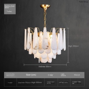 Lustre moderne de luxe léger en cuivre pur, plume nuage, pour salon, chambre à coucher, salle à manger, restaurant, LED à intensité variable - Product Image 5