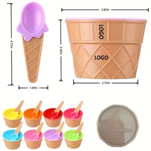 Custom LOGO Plastic Reusable Cartoon Candy Color Ice Cream Bowl with Spoon <b>for</b> Sundae Frozen Yogurt Summer Holiday Parties <b>Gifts</b> - Product Image 1