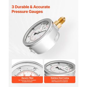 Kit de Prueba de Presión Hidráulica para Construcción, 5 Manómetros, 20 Acoplamientos, 4 Qu, 150/900/2300/6000/9000 PSI (10/60/160/400/600 - Product Image 3