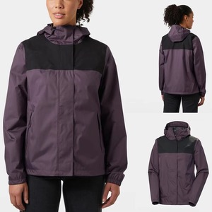 Women's Light Blue Hooded Jacket With Black Panel Color Blocking Waterproof Polyester Full Sleeve Utility Style Autumn Wear 2026 - Product Image 3