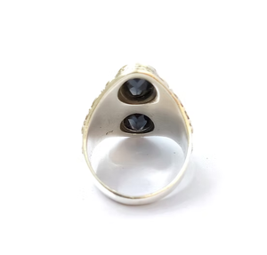Antique Vertical Double <b>Black</b> Onyx Gemstone Vintage <b>Ring</b> - Handmade 925 Sterling Silver Cocktail Jewelry - Product Image 4