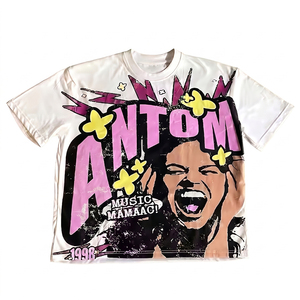 Camiseta Oversize Corta de Punto Cuadrada de 300 g/m² 100% Algodón para Hombre con Estampado Gráfico Estilo Hip Hop Streetwear Personalizada - Product Image 1