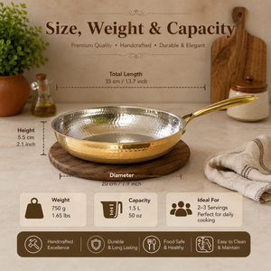 Sartén de Latón Forjado a Mano con Revestimiento de Acero Inoxidable, Utensilios de Cocina de Latón Premium, Compatible con Inducción, Fabricante OEM ODM - Product Image 5