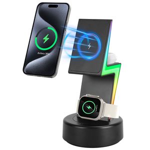 Stazione di Ricarica Wireless 3-in-1 per Magsafe con 5 Modalità di Luce RGB Compatibile con iPhone iOS 12-15 e iWatch - Product Image 1