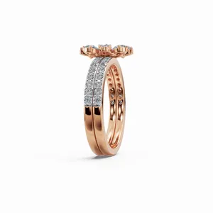 Anillo de Diamantes Cultivados en Laboratorio con Corte Redondo y en Forma de Pera, Diseño Floral, con 37 Diamantes, Certificado IGI, Claridad VVS, Oro de 10/14/18 Quilates - Product Image 4