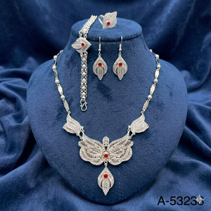 Women's Indian Wedding Gold Plated Zinc Alloy Lab Created Zircon Jewelry Set Trendy Torques Link Choker Dangle Earrings A-53241 - Product Image 4