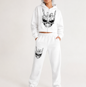 <b>White</b> Color Screen Printing Sweat Suit <b>Joggers</b> Trouser Tracksuit Cropped Women Sexy Clubwear Baggy Zipper Rhinestone Track Suits - Product Image 5