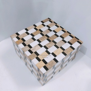 Checkered Resin and Wood Decorative Box, Luxury Geometric Storage Box for Jewelry Keepsakes <b>Coffee</b> <b>Table</b> Styling and Modern box - Product Image 2