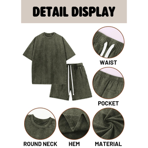 Custom Made Acid Wash <b>Track</b> <b>Suit</b> Set Men Blank Short and Shirt Tracksuit Hip Hop Style Suaitable Autumn And Summer - Product Image 6