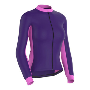 Front Sport Top Purple And Pink Long Sleeve <b>Cycling</b> And Blue Accents Four-Way Stretch Polyester Front Sport Top - Product Image 1