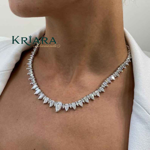 Moissanite <b>Statement</b> <b>Necklace</b> S925 Silver Pear Cut Pyramid Design Women's Luxury Jewelry - Product Image 5