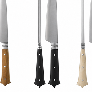 Juego de Seis Cuchillos para Trinchar y Afilador con Hojas Plateadas y Mangos Negros, Marrones y Naturales para Preparación de Carne - Product Image 2