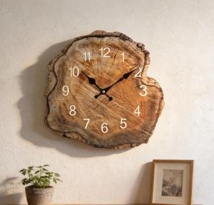 Horloge murale en bois rustique élégante de 12 pouces, style anneau d'arbre, décoration d'intérieur unique à prix avantageux - Product Image 5