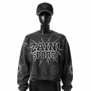 Sudadera de gran tamaño para mujer 330 GSM algodón polar Vintage lavado desgastado diseño personalizado bordado Logo transpirable sudaderas - Product Image 1