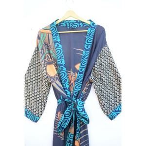 Peignoir Kimono tissé en soie à motifs floraux Robe Maxi Poches pour habillage quotidien Couverture de plage Longue Été Automne Printemps - Product Image 4