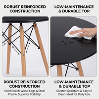 Table d'appoint ronde moderne en gros pour café et restaurant, plateau noir, pieds en bois