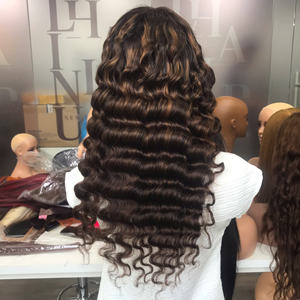 Belle perruque de cheveux humains Deep Wave Piano Brown couleur 100% perruque de cheveux humains prix usine Super Double dessiné - Product Image 4