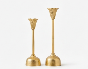 Support de bougie décoratif en aluminium doré sans flamme, haut et cannelé, lanterne décorative pour la maison, Noël, mariage, fête - Product Image 1
