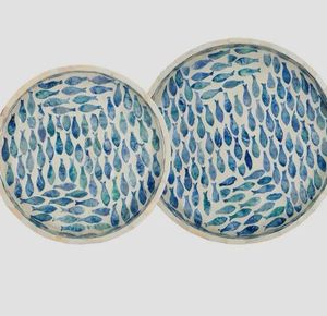 PERFECT ENTERPRISES Juego de Bandejas Redondas de Nácar, Bandeja para Servir con Incrustaciones de Concha Hecha a Mano, Decorativa - Product Image 2