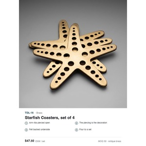Promotional Coaster Set of 4 Hand Pierced Solid Brass Starfish Coasters with Felt Backing Antique Metal Home Decor - Product Image 4