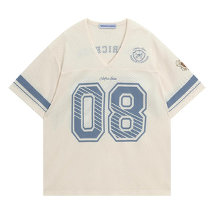 Mesh Football Jersey V Neck Short Sleeve 08 Number Embroidered Unisex Adult Loose Fit <b>Athletic</b> Shirt - Product Image 3
