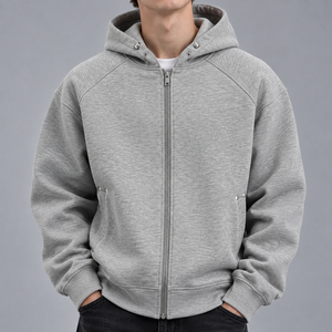 Men's Autumn/Winter Solid Casual Loose Fit <b>Long</b> Zipper-Up <b>Cardigan</b> Sweatshirt <b>Hoodie</b> with Worsted Fabric - Product Image 5