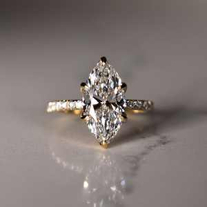 Bague de fiançailles personnalisée en moissanite IGI, bijoux fins en argent sterling S925, coupe marquise, pour femme - Product Image 1