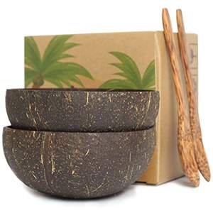 Ensemble de bols et de cuillères en coquille de noix de coco pour la charcuterie, le stockage de salades et le camping, écologique, fait à la main, poli, réutilisable - Product Image 5