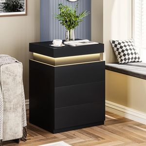 Modern Multi-Colour <b>LED</b> <b>Bedside</b> <b>Table</b> Black Nightstand for Bedroom or Living Room - Product Image 3