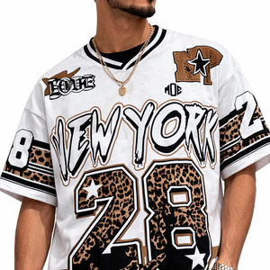 Maillot de football américain surdimensionné personnalisé pour homme, style streetwear, avec numéro graphique et imprimé motif léopard, service OEM personnalisé - Product Image 6