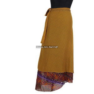 38 Inches Boho Skirts Wholesale 2 Layer Reversible <b>Magic</b> Silk Saris Wrap Long Skirt Sarong Reversible Vintage Sari Hippie <b>Beach</b> - Product Image 3