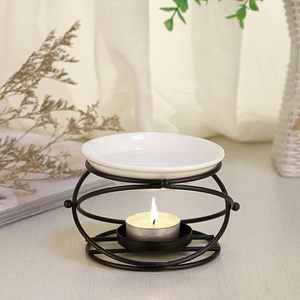 Brûleur de cire moderne en métal noir avec bol en verre dépoli, support pour bougie chauffe-plat, diffuseur d'huiles essentielles pour aromathérapie, décoration d'intérieur - Product Image 6