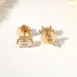 Boucles d'oreilles clous minimalistes en or massif 10K 14K 18K avec diamant de laboratoire taille hexagonale 1 carat, serti griffe, pour femme, usage quotidien - Product Image 5