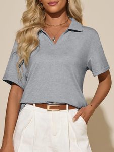 Casual Sports <b>Clothes</b> Slim-fitting Polo Shirt Soild Color Simple Embroidered Polo Shirt for Women - Product Image 4