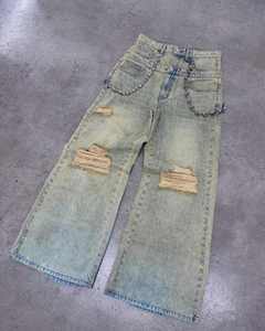 Jeans Rectos Vintage de Algodón para Hombre, de Alta Calidad, Estilo Diseñador, Color Sólido, Desgastados, Rotos, de Pierna Recta, Dobles - Product Image 4