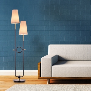 Dual <b>Light</b> Floor Lamp Modern Two Head Standing <b>Light</b> Luxury <b>Black</b> and Gold Finish Slim Tapered Fabric <b>Shades</b> Unique Circular - Product Image 3