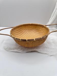 Panier en bambou tressé vintage avec poignées, panier utilitaire tissé à la main, rangement de cuisine rustique, décoration en osier naturel, fournisseur en gros - Product Image 4